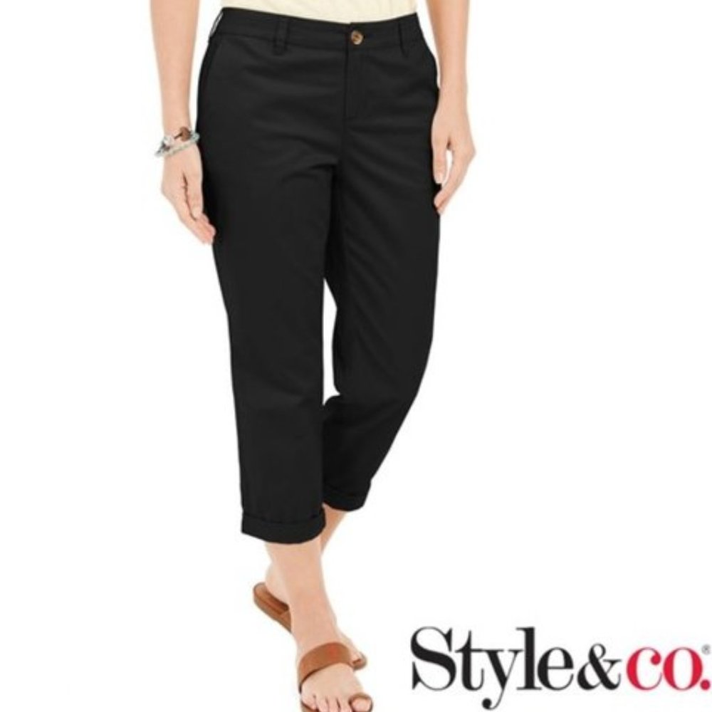 Style & Co Women Chino Black Capri Pants Size 4 Petite